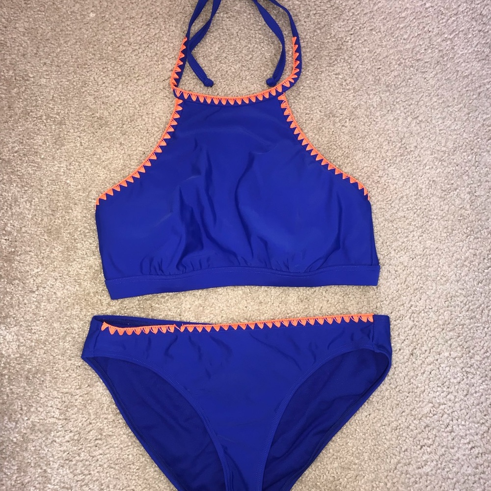 Blue and orange bikini